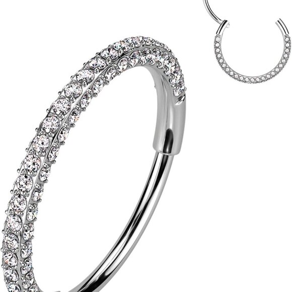 Triple Sided Micro Gem Nose Hoop Ring - Implant Grade Titanium With Sparkling CZ - Picture 1 of 8